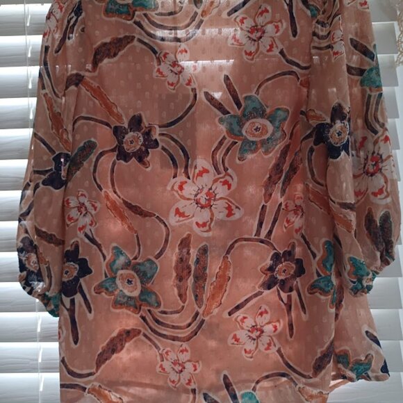 Joie Women’s Floral Sheer Blouse Top S/P – Blush Multicolor Ruffle Neck NWT - Picture 6 of 7